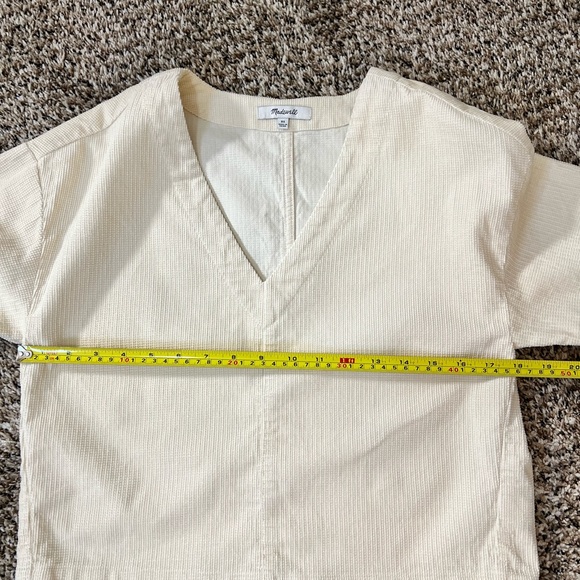 Madewell 100% Cotton Waffle-Knit Relaxed V-neck Cream Textured Top Women’s XS - Picture 6 of 8